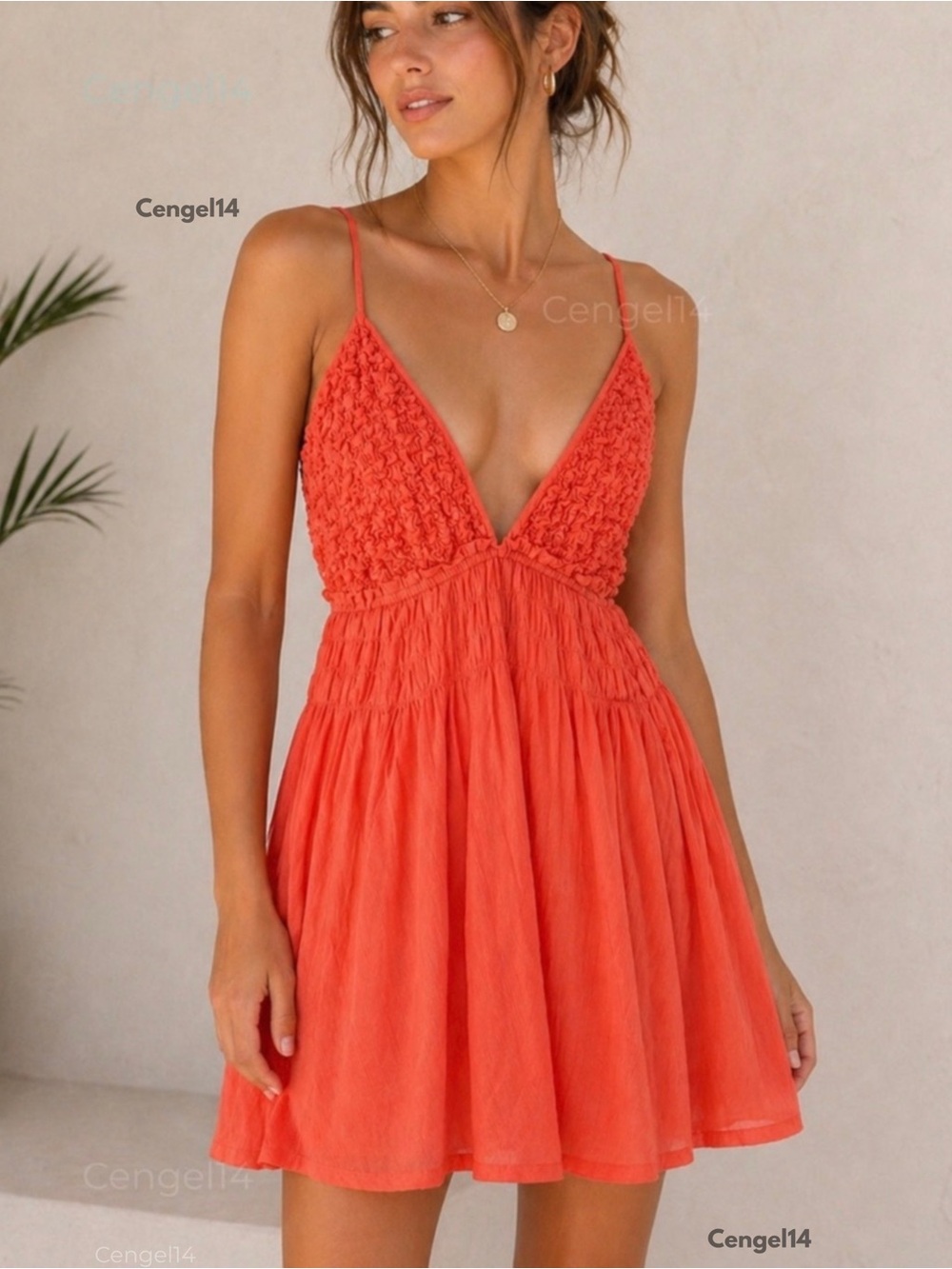 Free People Tropical Nectar Smocked Babydoll Mini Dress Orange L